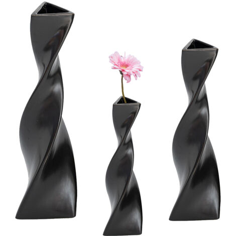 Vase Ceramic Main Squared 16 cm Ensemble Geométrique Noir Mat Déformé - Moderne Minimaliste Déco Fleurs Séchées Salon