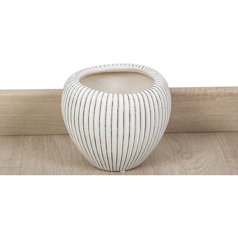 Cache-pot en céramique beige rayé