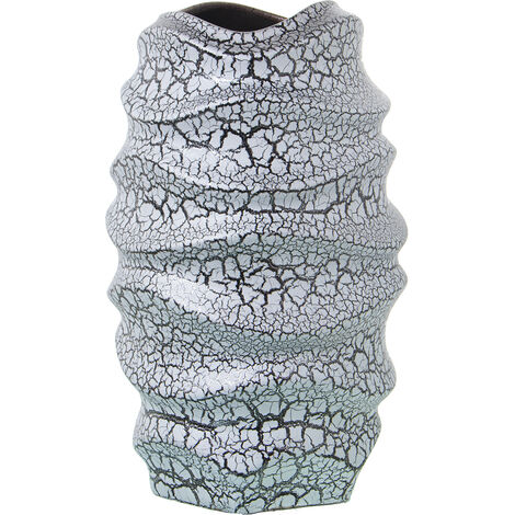 Vase Céramique 33 Cm Gris Craquelé/Argent °20X33 Cm Bouche:10X10 Cm