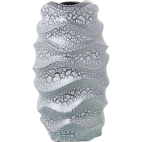 Vase Céramique 40 Cm Gris Craquelé/Argent °23X40 Cm Bouche:12X12 Cm