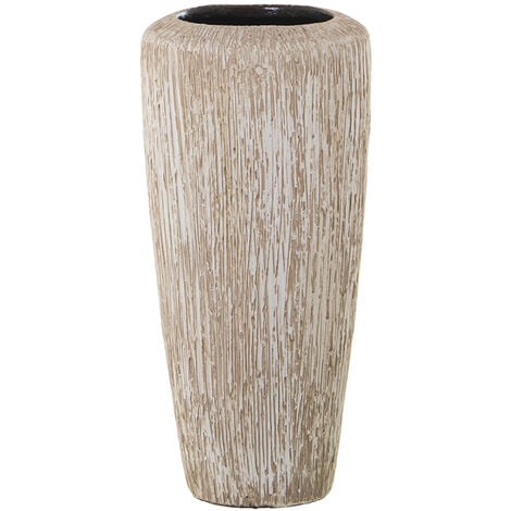 FIJALO Vase Céramique 40 Cm Rayé Blanc Beige °19X40 Cm