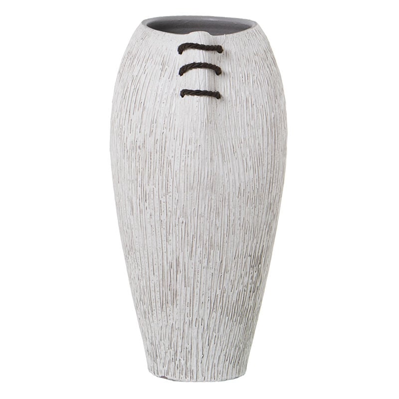 Vase en céramique 40 Cm rayé blanc C/cordon marron 20X23X40 Cm bouche: 12X15 Cm
