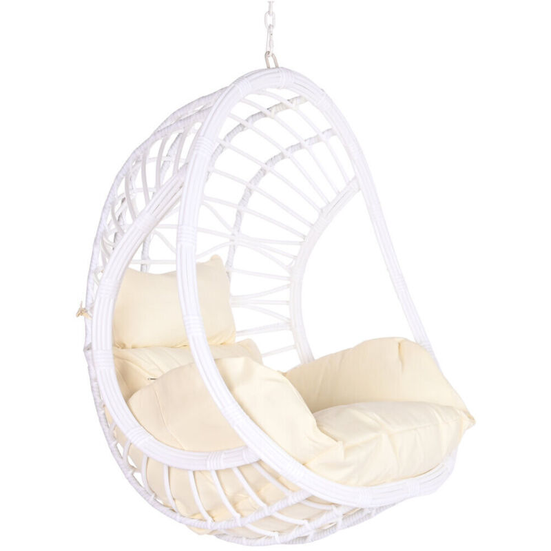 Dkd Home Decor - Fauteuil suspendu de jardin 90 x 70 x 110 cm rotin synthétique métal white
