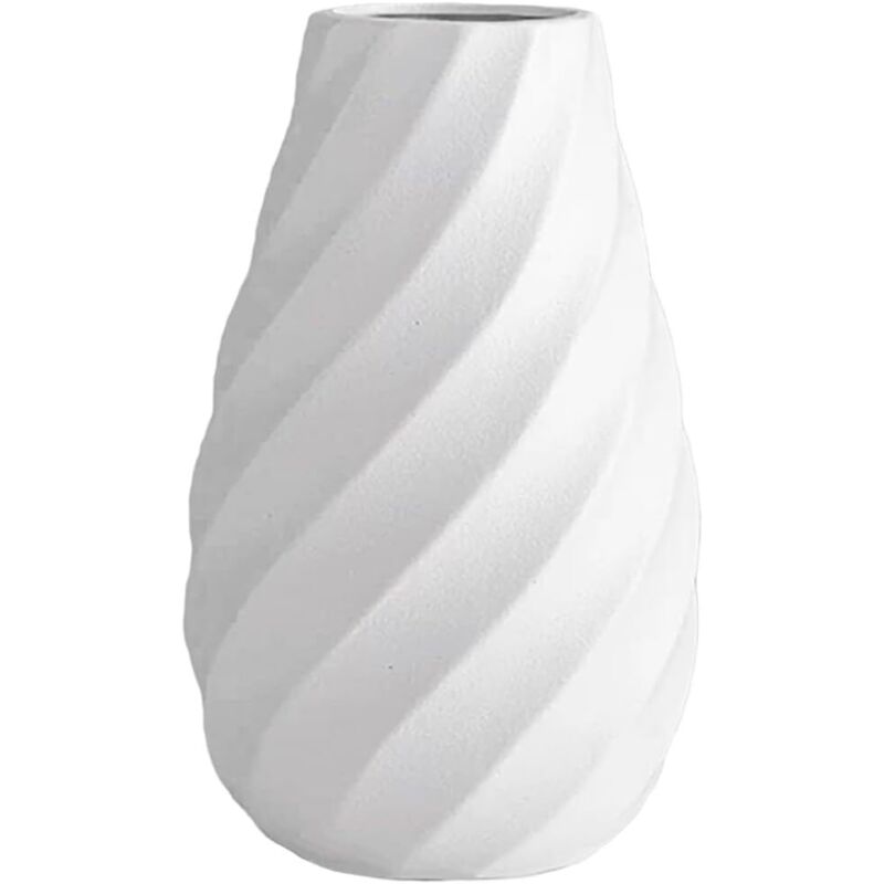 Vase céramique blanc 20 cm spirale texturée, idéal pampa, déco scandinave épurée