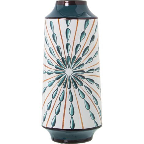 Vase céramique blanc bleu éclat décoratif élégant - Blanc avec motifs floraux bleus