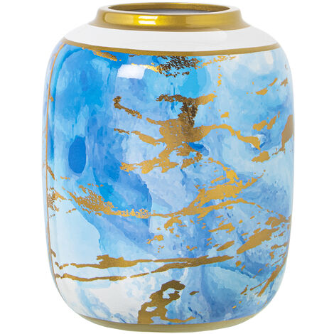 Vase Céramique Blanc/Bleu/Or °17X21 Cm