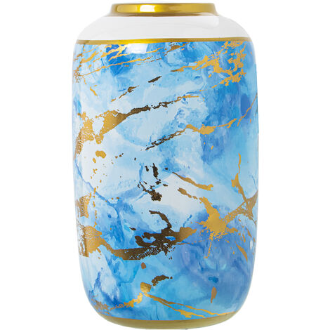 Vase Céramique Blanc/Bleu/Or °18X30 Cm