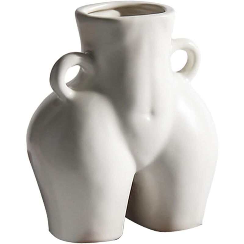 Vase céramique blanc mat forme femme 14x12 cm, sculpture décorative pour cheminée/étagère