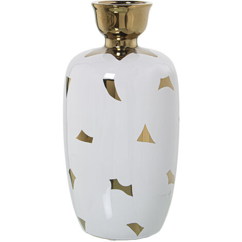 Vase Céramique Blanc/Or °14X28 Cm