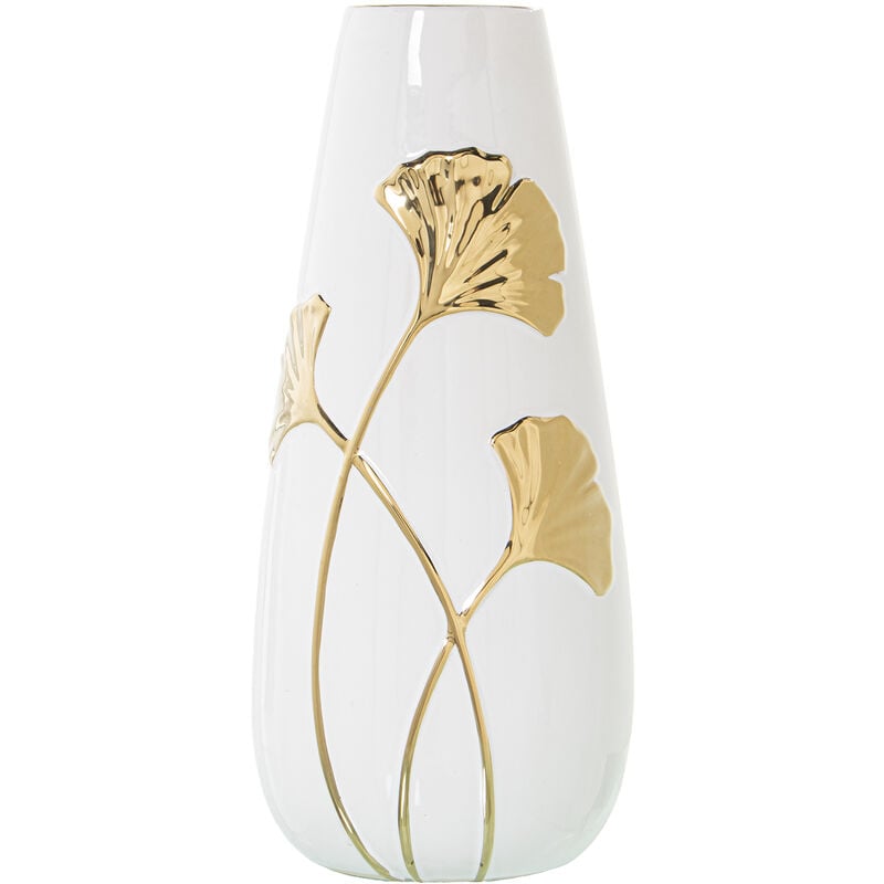 Vase Céramique Blanche/Fleur Dorée °16X35 Cm