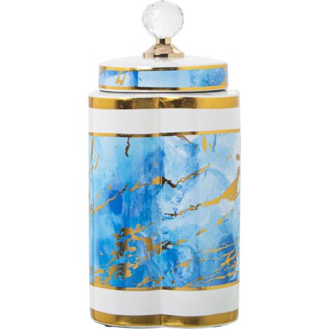 Vase céramique bleu élégance dorée pour décoration chic - Bleu azur avec marbrures dorées