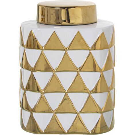 Vase céramique dorure raffinée et design géométrique - Blanc crémeux avec touché d'or