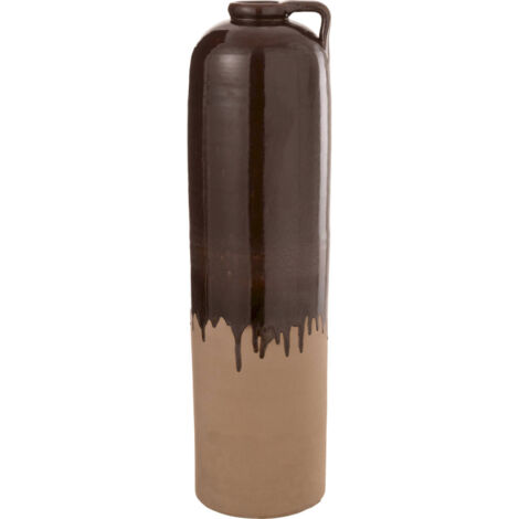 Vase céramique marron beige avec anse décorative artisanale - Marron chocolat et beige naturel