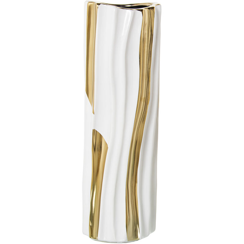 Vase en céramique doré/blanc 13x12x36 cm