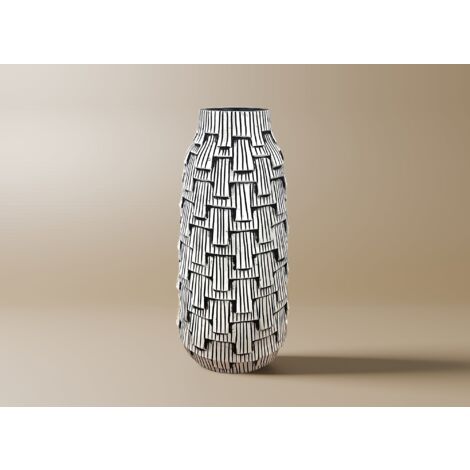 Vase contemporain en polyrésine noir et blanc H35 cm INAYA