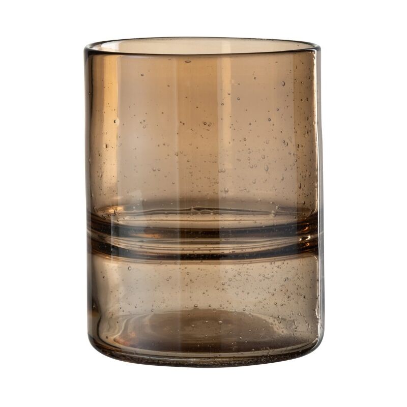 Jolipa - Vase cylindrique avec anneaux en verre marron 16x16x20 cm