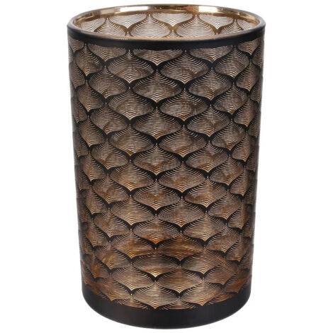 Vase Cylindrique en Verre Noir et Cuivre à Motifs