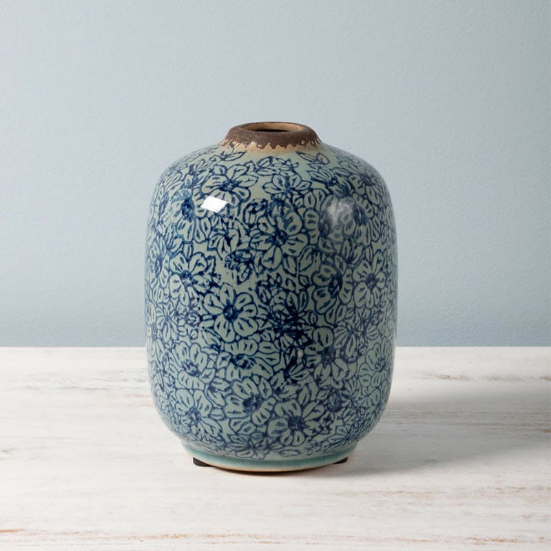 Vase cylindrique fleuri céramique 17x12cm