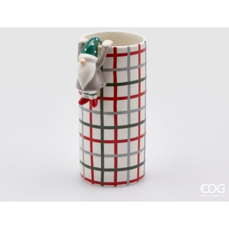 Vase cylindrique Père Noël 20x9 cm vert rouge