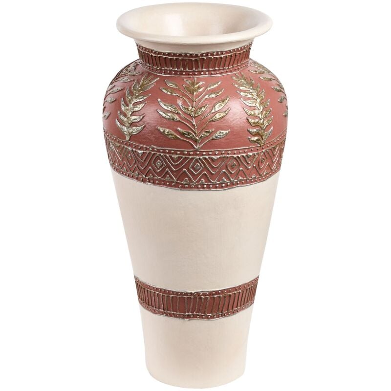 Vase Décoratif Blanc et Marron en Terre Cuite 60 cm Fait Main Fleurs Fausses Seputih