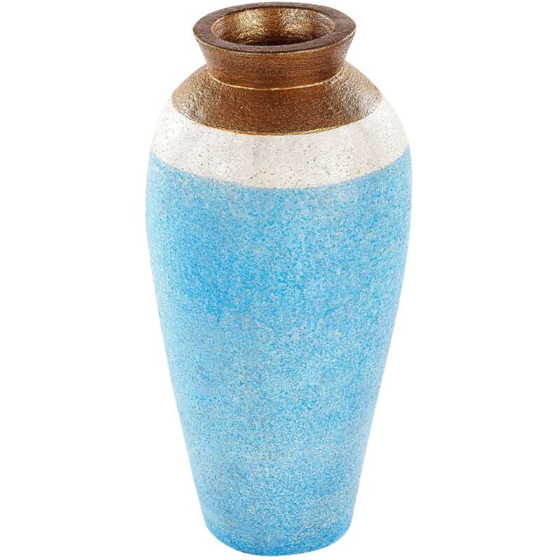 Beliani - Vase Décoratif Bleu en Terre Cuite 42 cm Fait Main d'Inspiration Vintage Plateje