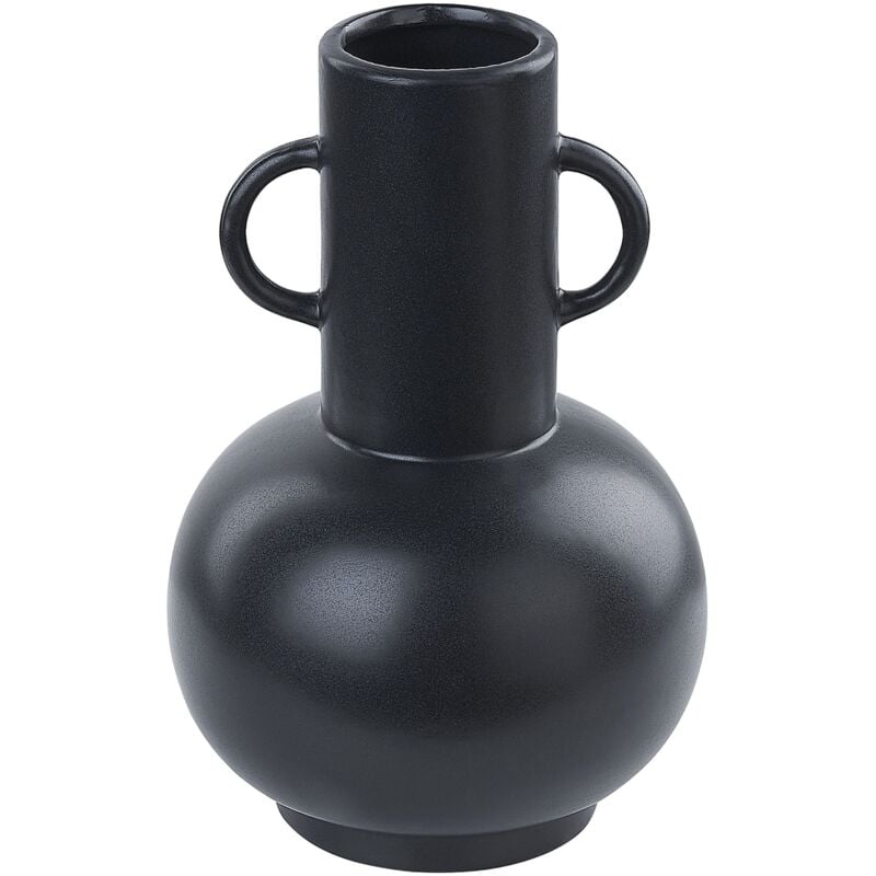 Beliani - Vase Décoratif Noir en Porcelaine 26 cm Amphore Minimaliste à Petites Anses Perea