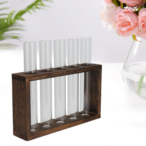 [Vase de Bureau] Vase à Tube Hydroponique en Verre Borosilicaté Pinewood Cadre Vintage pour Décoration Domestique - 5 Pièces