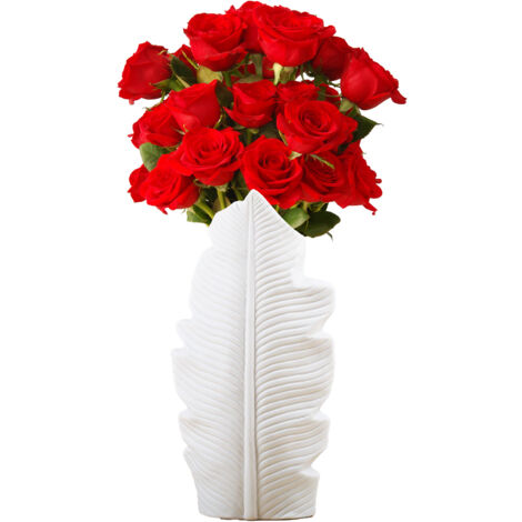 Vase de feuilles grandes naturelle modale L, 1pc vase en céramique non glacé blanc pur minimaliste nordique pour décor à fleurs sèches