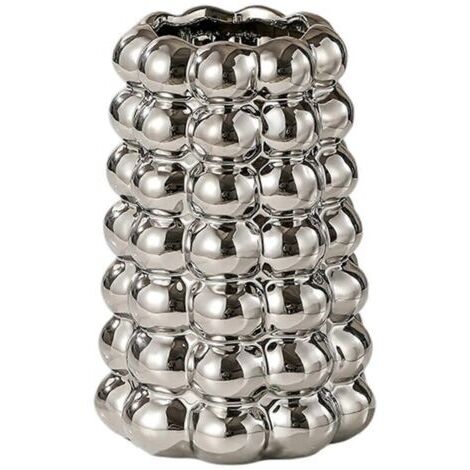 Vase de fleurs en céramique de luxe unique avec trou de drainage, vase à bulles en céramique pour salon ou table à manger, Argent