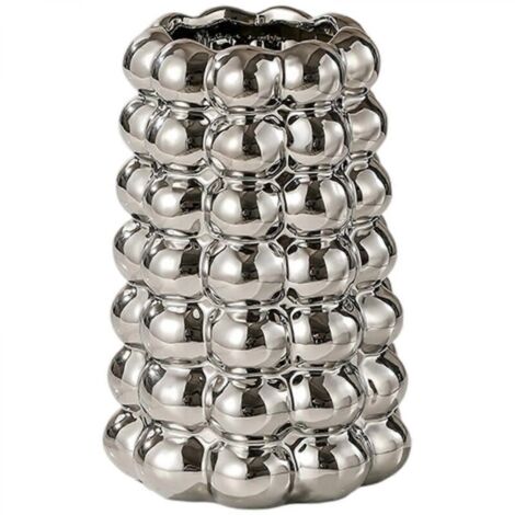 Vase de fleurs en céramique de luxe unique avec trou de drainage, vase à bulles en céramique pour salon ou table à manger, Argent