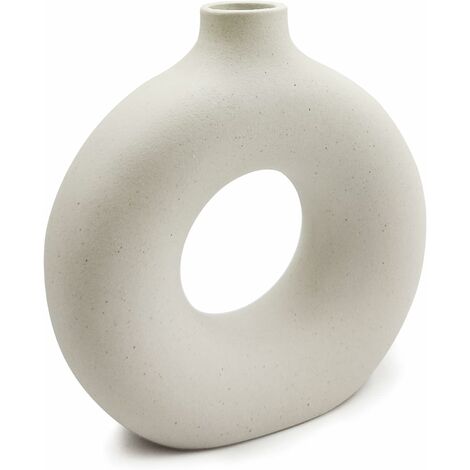 Vase de Fleurs Rond Creux avec Particules givrées Beige Minimaliste Vase Artisanal Arrangement de Fleurs pour la décoration de la Maison, mobilier de Bureau, Salon, Vases d'art