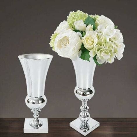 Vase de table en fer argenté pour fête de mariage, décoration de table - Argenté (50 cm)