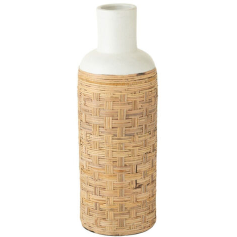 Vase Déco avec Tissage Rotin "Bali" 75cm Blanc & Naturel