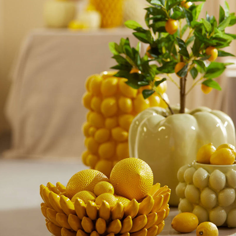 Vase déco citron jaune céramique 33x34x34cm