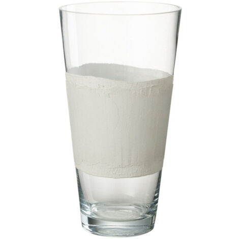 Vase Déco en Verre "Delph" 35cm Transparent & Blanc