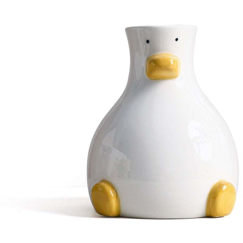 Vase Déco Moderne Blanc Motif Canard Unique Décoration de Table Ronde 20cm