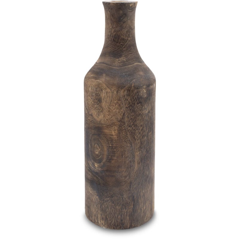 Vase décoratif 46 cm en bois de Paulownia - Bouteille xxl - Couleur : marron foncé