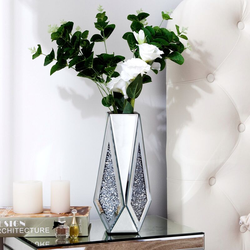 Shyfoy - Vase de décoration, vase de salon, vase de table avec arrangement floral, miroir en diamant et design en cristal, argenté - silver