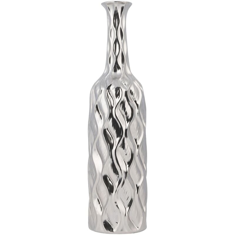 Beliani - Vase Décoratif de Forme Cylindrique Bouteille fabriqué en Grès Argenté Brillant 45 cm de Hauteur au Style Moderne et Glamour