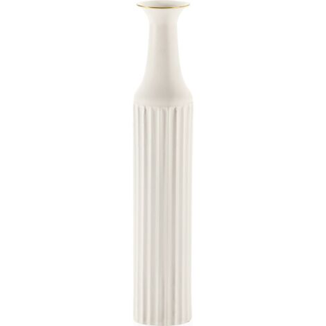 vase décoratif blanc doré en métal design élégant intemporel - blanc mat avec liseré doré