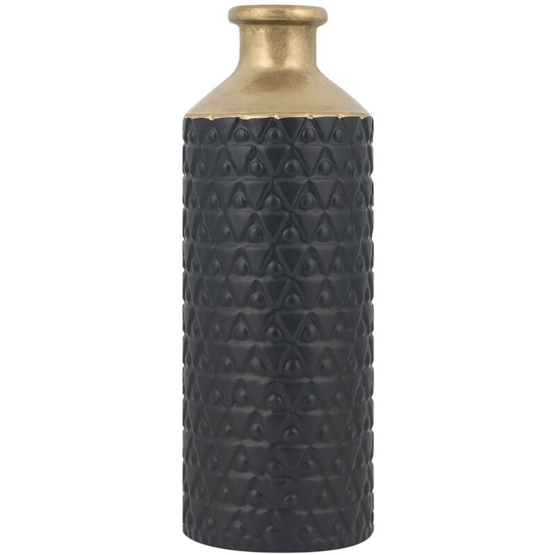 Beliani - Vase Décoratif de Forme Cylindrique Bouteille fabriqué en Grès Noir et verseur Doré de 39 cm de Hauteur au Style Moderne
