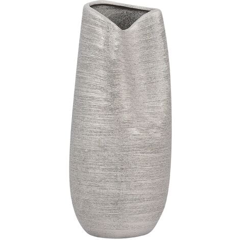 Vase Décoratif de Forme Abstraite fabriqué en Grès Argenté 32 cm de Hauteur au Style Moderne et Contemporain - Argenté