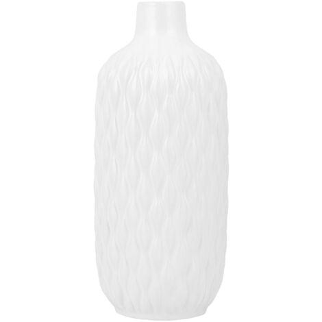 Vase Décoratif de Forme Cylindrique Bouteille fabriqué en Grès Blanc de 31 cm de Hauteur au Style Moderne
