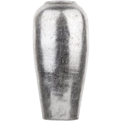 Vase Décoratif de Forme Cylindrique fabriqué en Terre Cuite peint en Couleur Argenté 48 cm de Hauteur au Style Antique Beliani