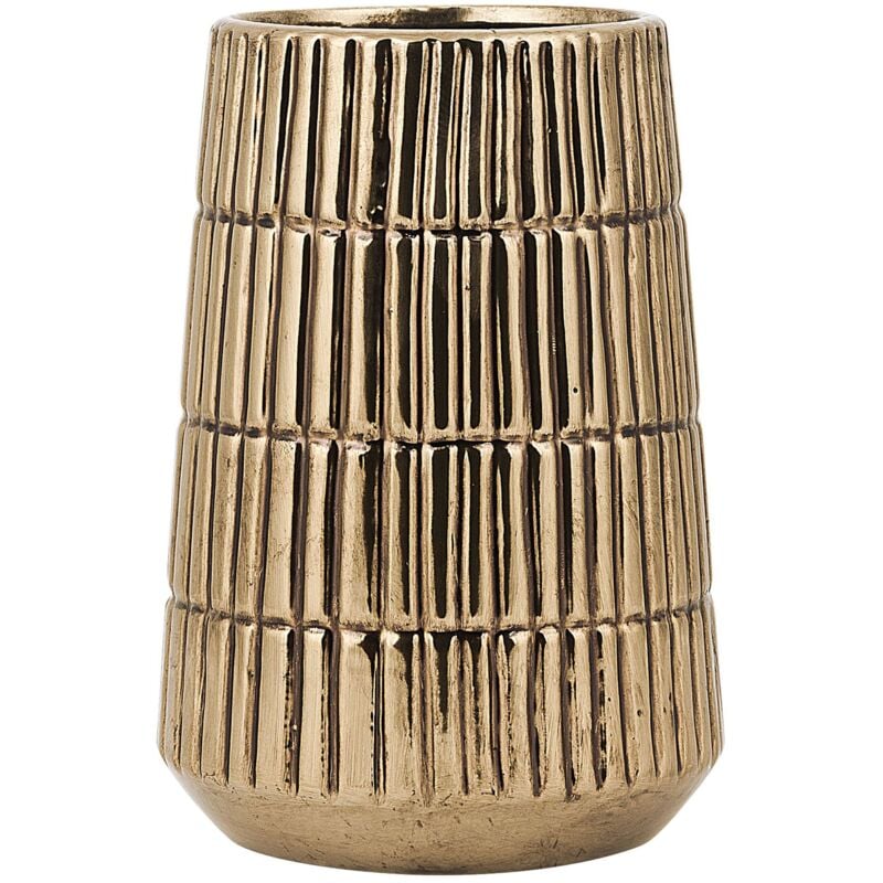 Beliani - Vase Décoratif de Forme Cylindrique fabriqué en Grès Doré Brillant de 22 cm de Hauteur au Style Glamour