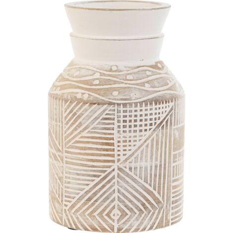 Vase décoratif en bois de manguier blanc naturel style colonial - Blanc naturel bois clair