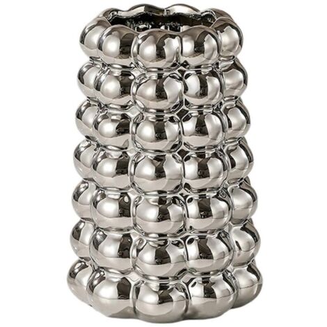 Vase décoratif en céramique à bulles, pot de fleurs moderne et unique pour salon, bureau ou entrée, Argent