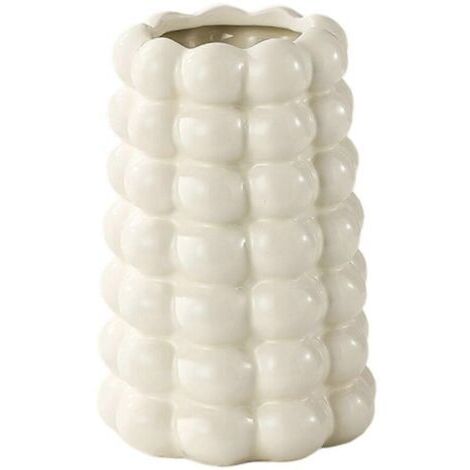 Vase décoratif en céramique à bulles, pot de fleurs moderne et unique pour salon, bureau ou entrée, Crème Blanc