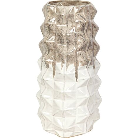 Vase décoratif en céramique beige et blanc style moderne - Beige texturé blanc éclatant