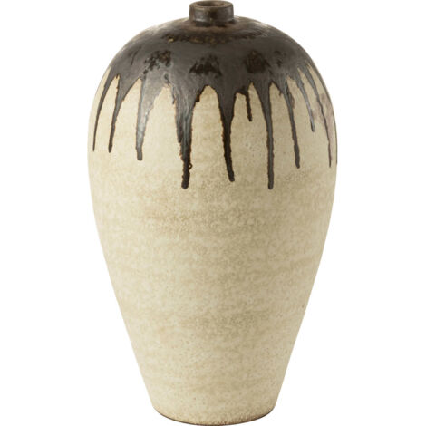 Vase décoratif en céramique beige et brun style artisanal - Beige effet artisanal brun foncé
